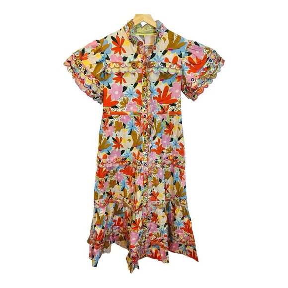 CeliaB Freya Dress Large Floral Multicolor Button Down MIDI Pockets Drawstring - Picture 4 of 15